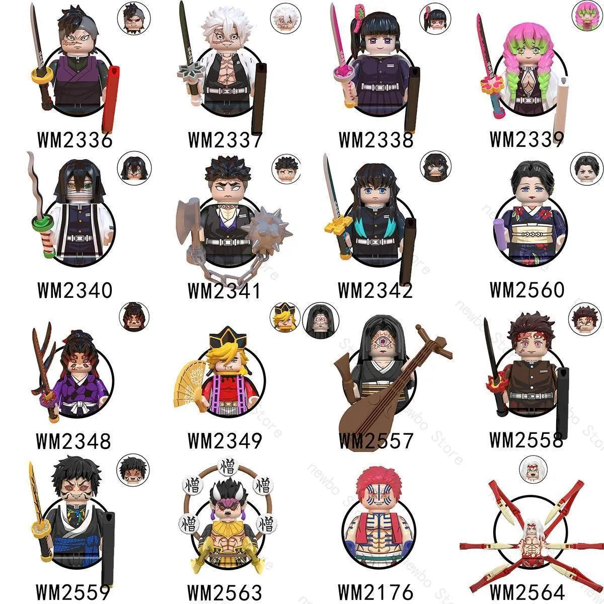 2026 Hot selling toys WM6137 WM6138 Japan Anime Demon Slayer Infinite City War Samurai Swordsman Tanjirou Nezuko Mini Action Figures Blocks Toy Kids Collectible Internet-famous toy