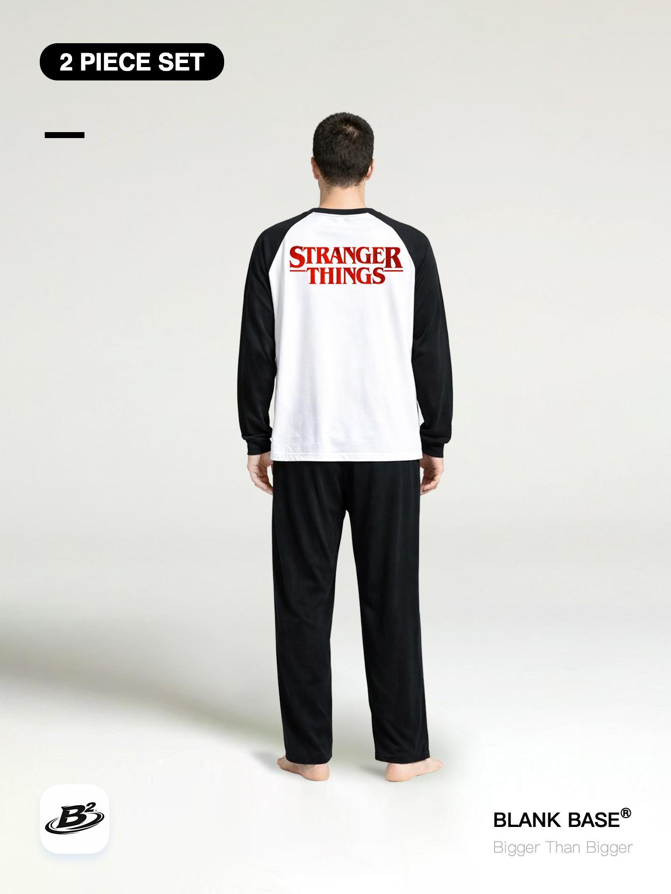 Stranger Things 「2-Piece Set」 Hellfire Club Comfortable Breathable Patchwork Long Sleeve + Pants, Casual Loose Fit Unisex Home Wear