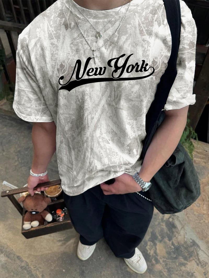 Unisex's Regular Fit All Over Print Short Sleeve Tee, Casual Streetwear T-shirt for Summer, Unisex Top for Daily Wear, Man