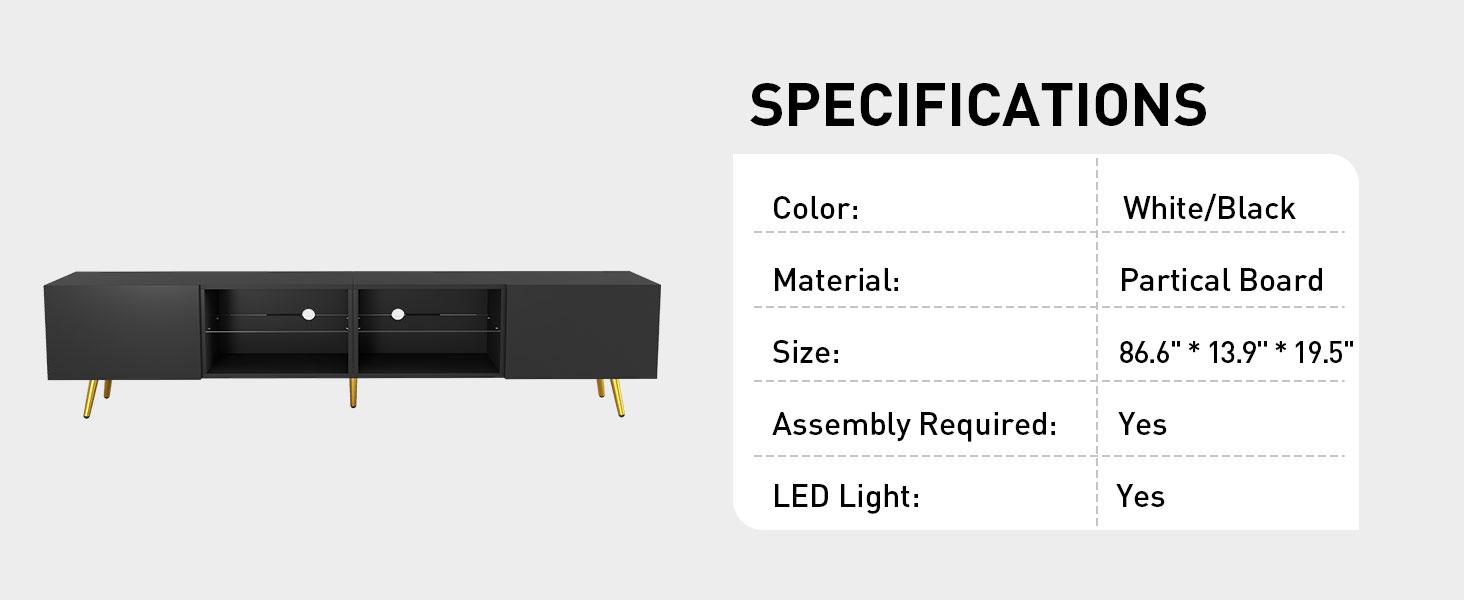 [Back to School] EBELLO 86" LED TV Stand, Modern Entertainment Center up to 75" 80" 85" TV, Television Console Table with Storage Cabinets for Living Room, White