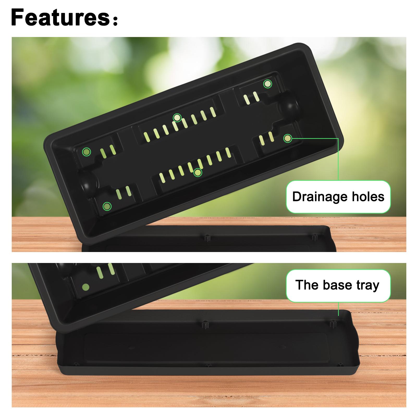 6-Pack Reusable Plastic Rectangular Window Box Planters with Adjustable Rail Mount Brackets, Self-Watering Trays, Integrated Drainage Holes - Hanging Indoor-Outdoor Home Organizer for Flowers, Vegetables