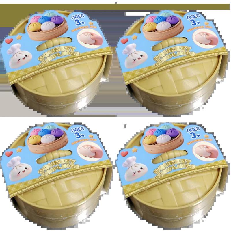 New Colorful Dumpling Squishes Stress Ball Fidget Sensory Toy Simulation Food Squishies Bun with Steamer Squeeze Dough Ball Gift