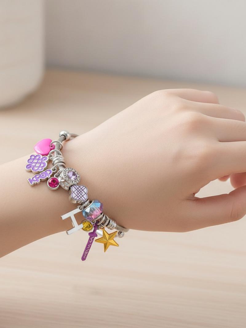 New Style K-POP: Demon Hunter Group Bracelet for Women, Cartoon Diamond-Inlaid Pendant Open Stainless Steel Bangle Jewelry, "K-POP Demon Hunters" Same Style, Charm Bracelets