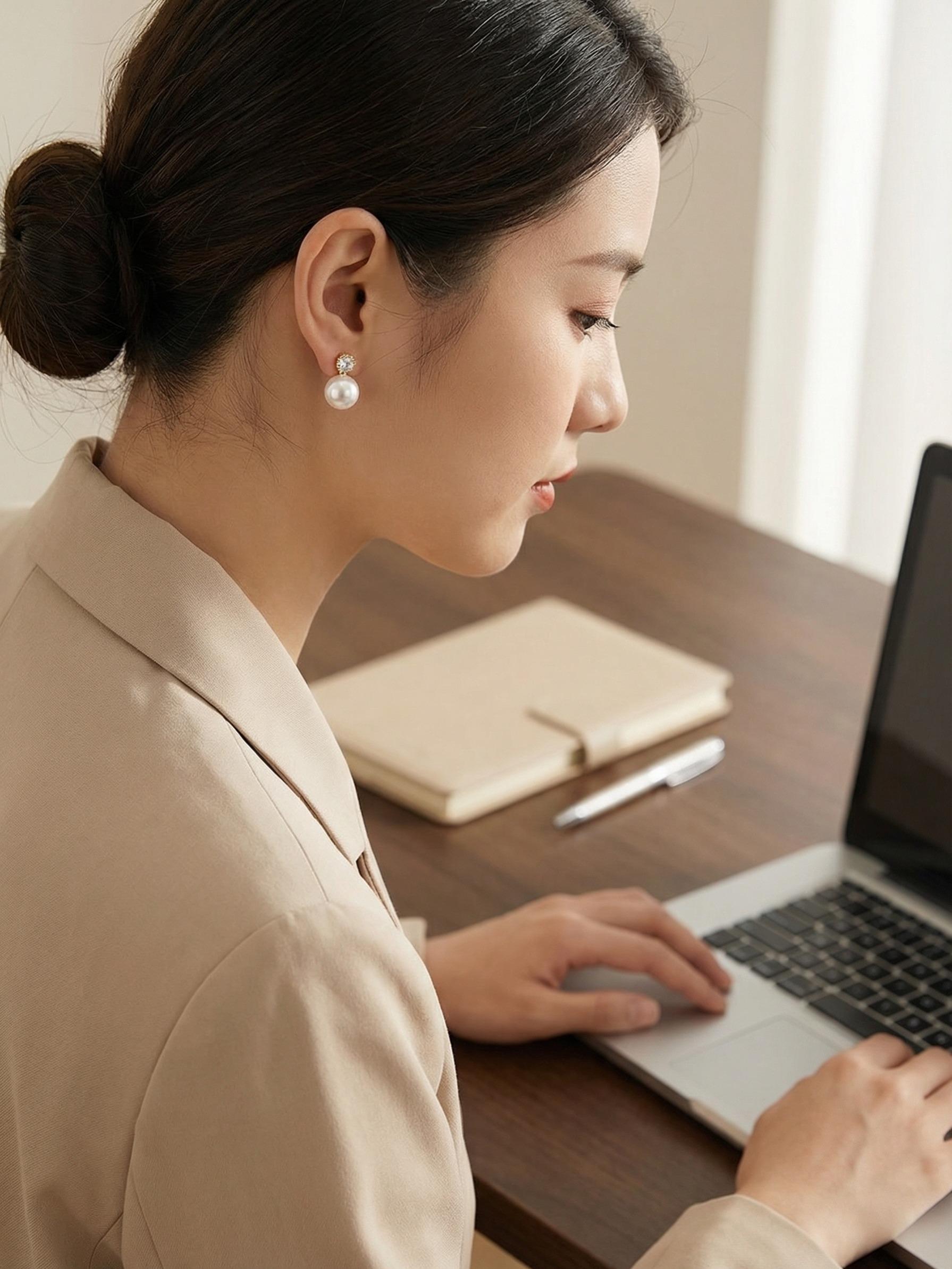 Elegant Pearl Zircon Earrings, Classic Luxury Design, Hypoallergenic Daily Wear Jewelry, Versatile Office Accessories, Allergy-Free Ear Studs