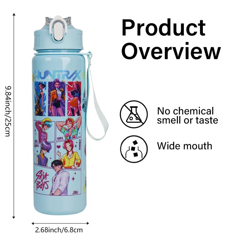 K-Pop Ghost Hunter Theme Totem Water Bottle, Reusable Hard Plastic with Lid and Straw, 700ML Eco-Friendly Alternative, Perfect for School and Travel