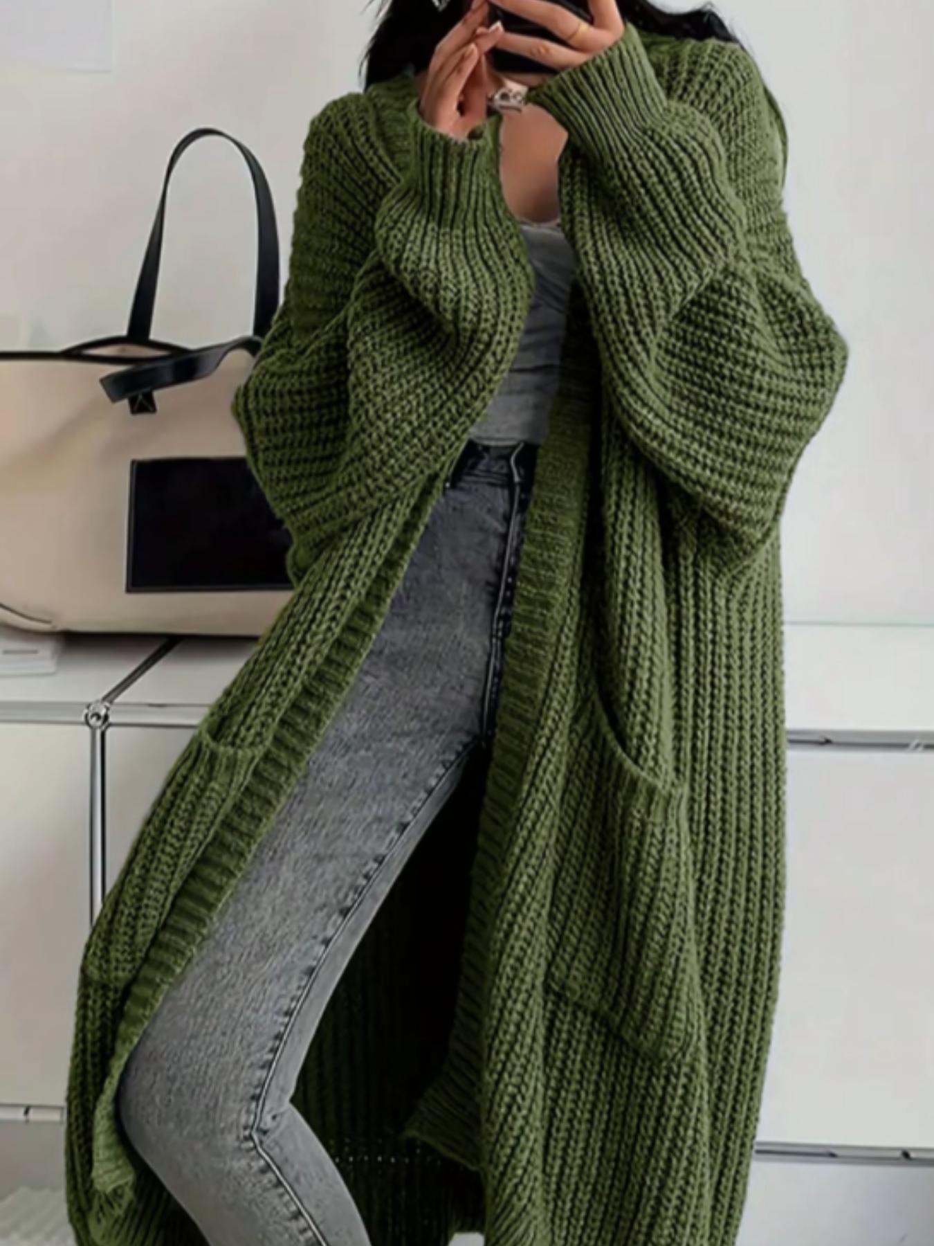 2026 Elegant Long Over Knee Sweater Cardigan For Women, Fall Winter New Casual Loose Thick Knit Coat, Trendy Fashion Outerwear, Knitted Cardigan Tops