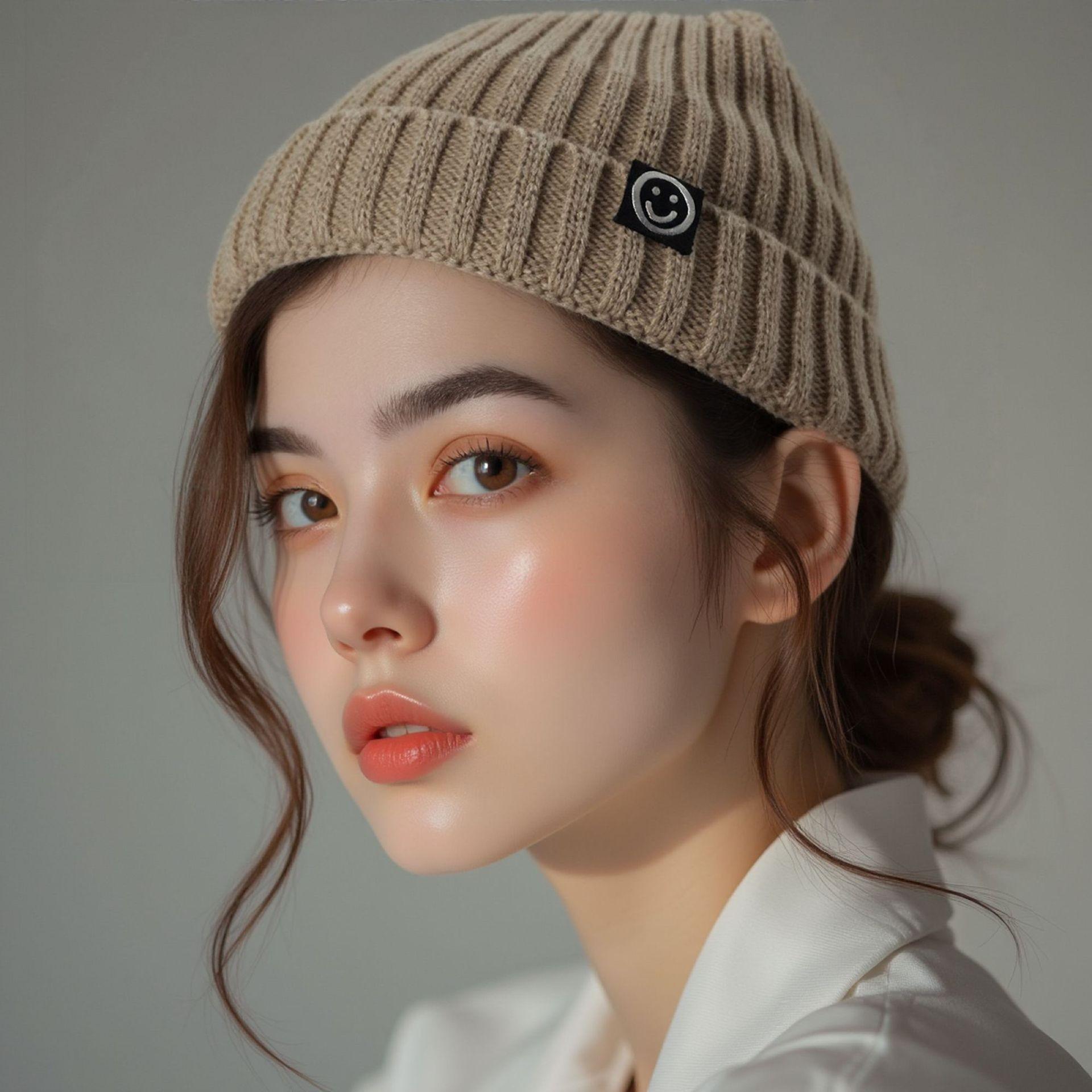 Smiley Face Knit Beanie, Unisex Casual All-Season Hat, Soft Elastic Ribbed Design, Cute Embroidered Smiley, Plain Color Trimmed Edge