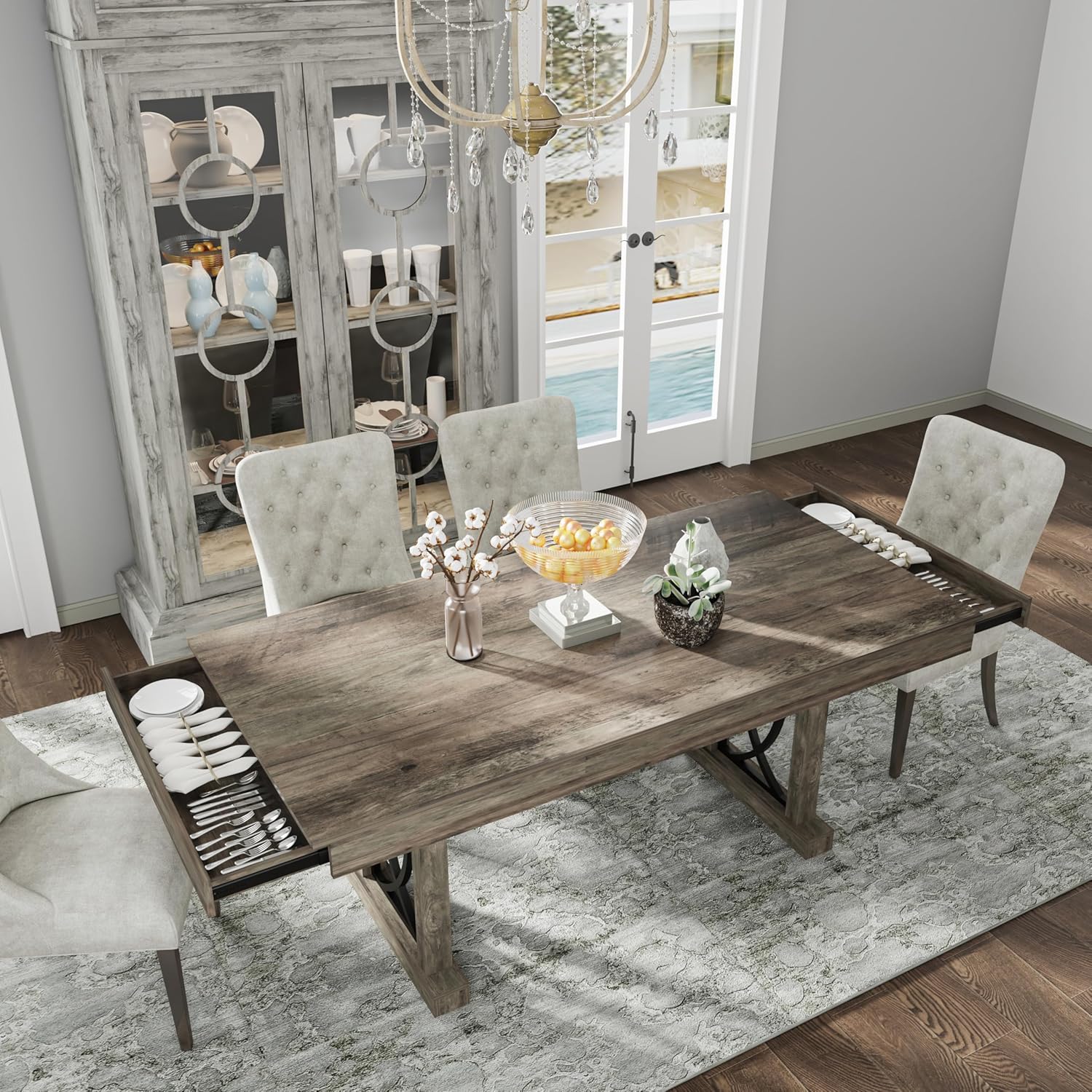 【 only Table 】71-Inch Rectangular Dining Table with Two Drawers, Wooden Kitchen Table w/Large Tabletop & Sturdy Frame, Large Dining Table for 6-8 with Double Pedestal, for Dining Room, Office 【 only Table 】71-Inch Rectangular Dining Table with Two Drawers, Wooden Kitchen Table w/Large Tabletop & Sturdy Frame, Large Dining Table for 6-8 with Double Pedestal, for Dining Room, Office