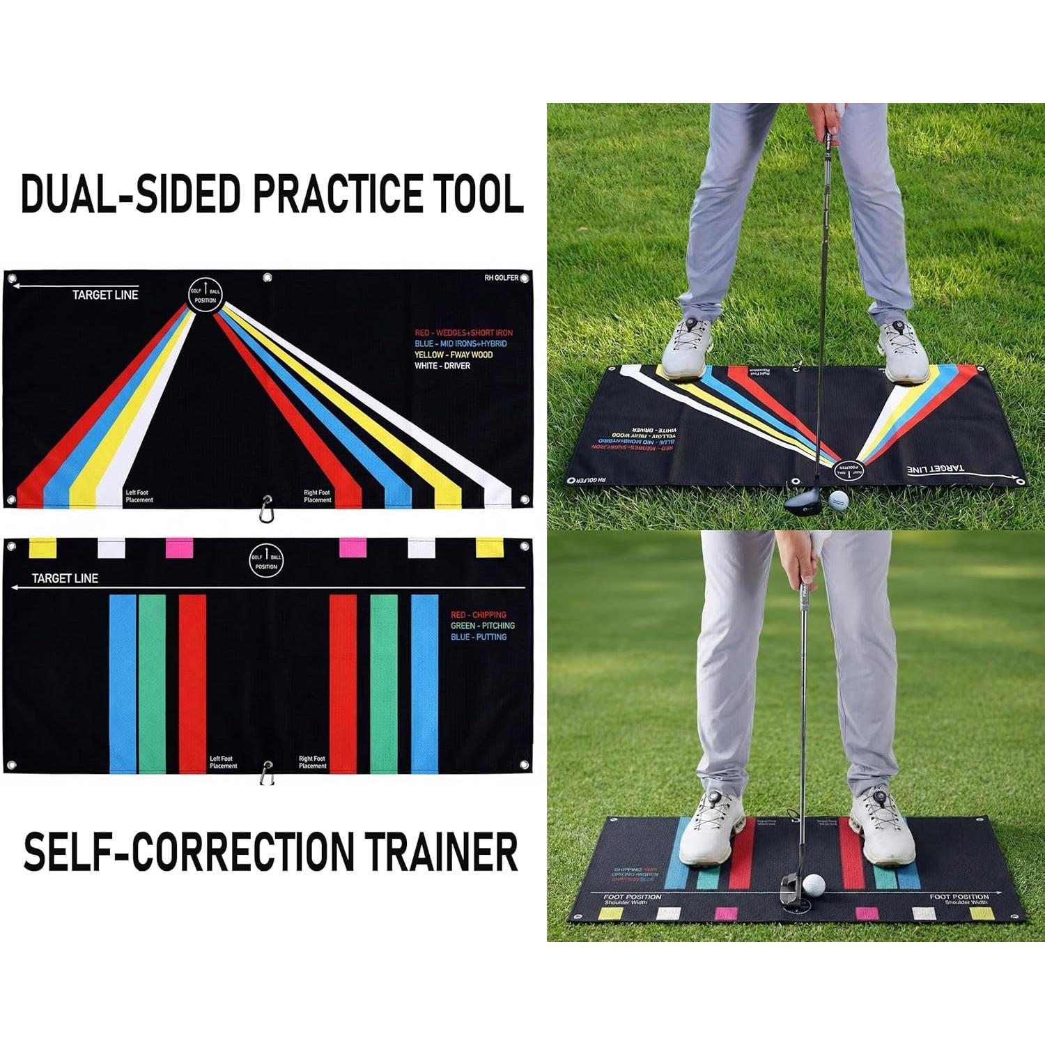 Golf Towel  Aid for Beginner Golfers, Portable Golf Swing Plane Trainer Stance Alignment Towel for Ball Position, Putting, Chipping, Range Practice Build Consistency in Setup
