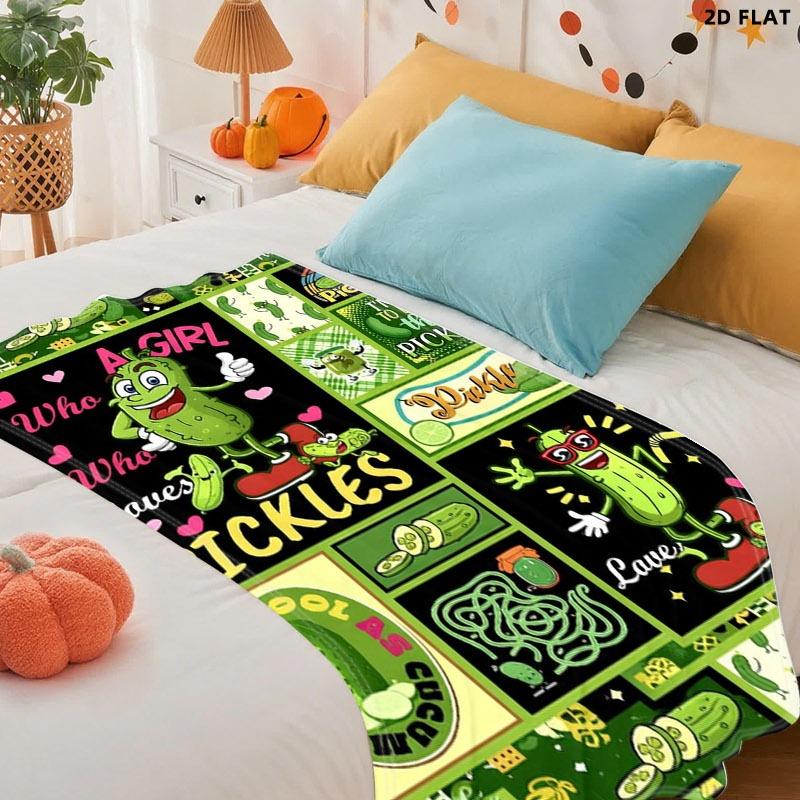 Fun Pickle - Themed Throw Blanket, Single - sided Printed, Multiple Specifications Available, Vibrant Cartoon Pickles Design, Perfect for Napping, Leisure Time, Add a Playful Touch to Your Space