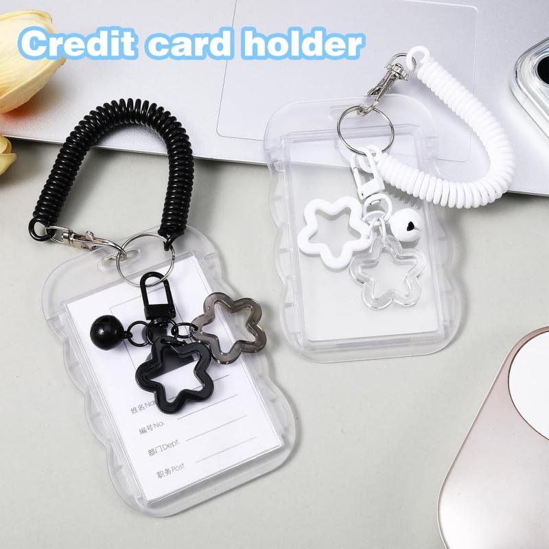2 Pcs Cute Photocard Holder Keychain, Photocard Holder Keychain, Star Wave Photocards Keychains, Transparent Pc Holders, ID Card Holders Protective Sleeves for Bus Student Card Photo
