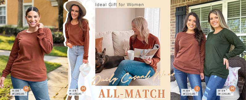 WIHOLL Sweatshirts for Women Crewneck Cable Knit Sleeve Sweaters Lightweight Fashion 2025