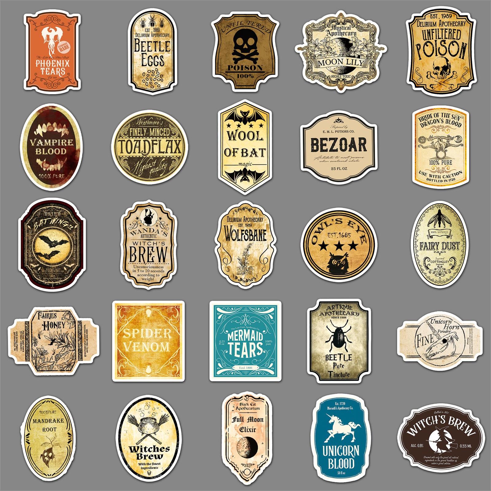 50 Magic Potion Labels Stickers, Self-Adhesive Planner Stickers, Skateboard Stickers, Notebook Stickers, Creative Decor, Kids Craft Supplies, Ideal Gift