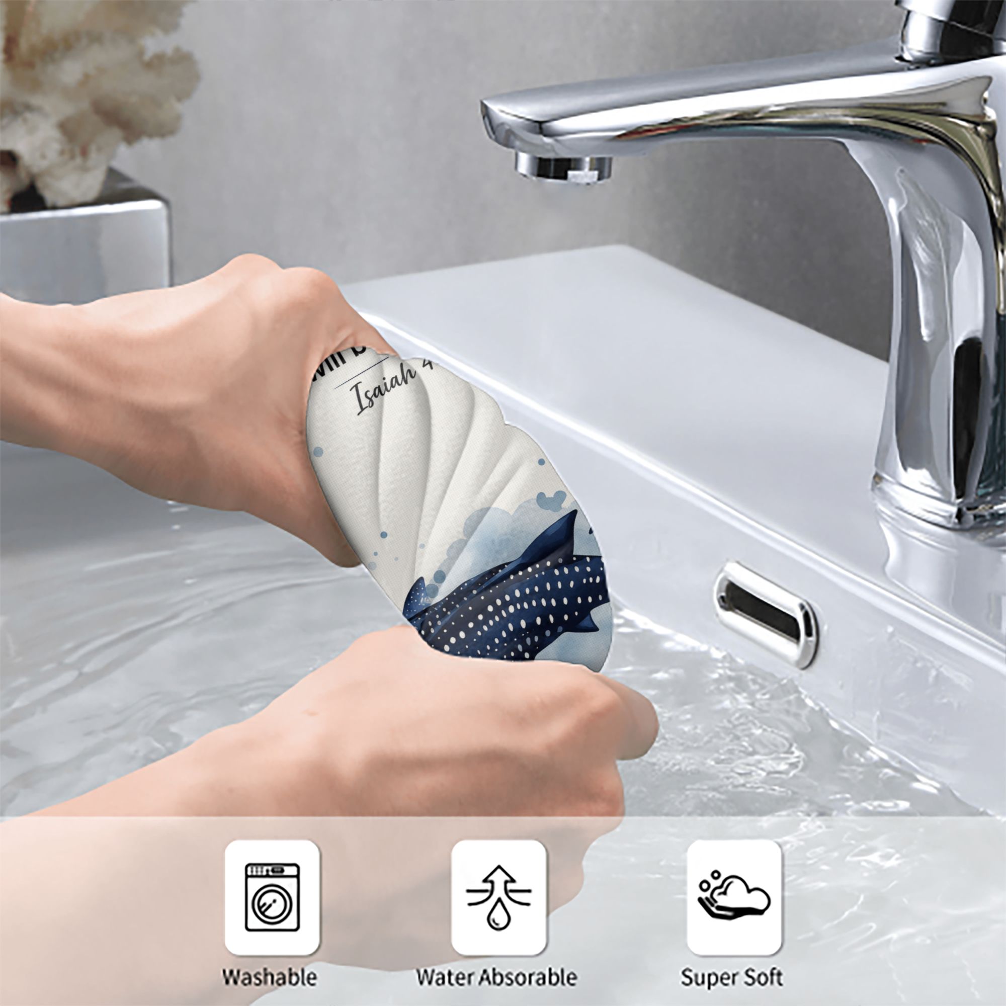 Fluffy Personal Customizable Whale-Themed Microfiber Hand Towel - 300g Polyester Soft Absorbent Bathroom Towel, Isaiah 43:2 Inspirational Quote Print, Multi-Use Small Plush Face Cloth for Home, Travel & Gift Fluffy Personal Customizable Whale-Themed Microfiber Hand Towel - 300g Polyester Soft Absorbent Bathroom Towel, Isaiah 43:2 Inspirational Quote Print, Multi-Use Small Plush Face Cloth for Home, Travel & Gift