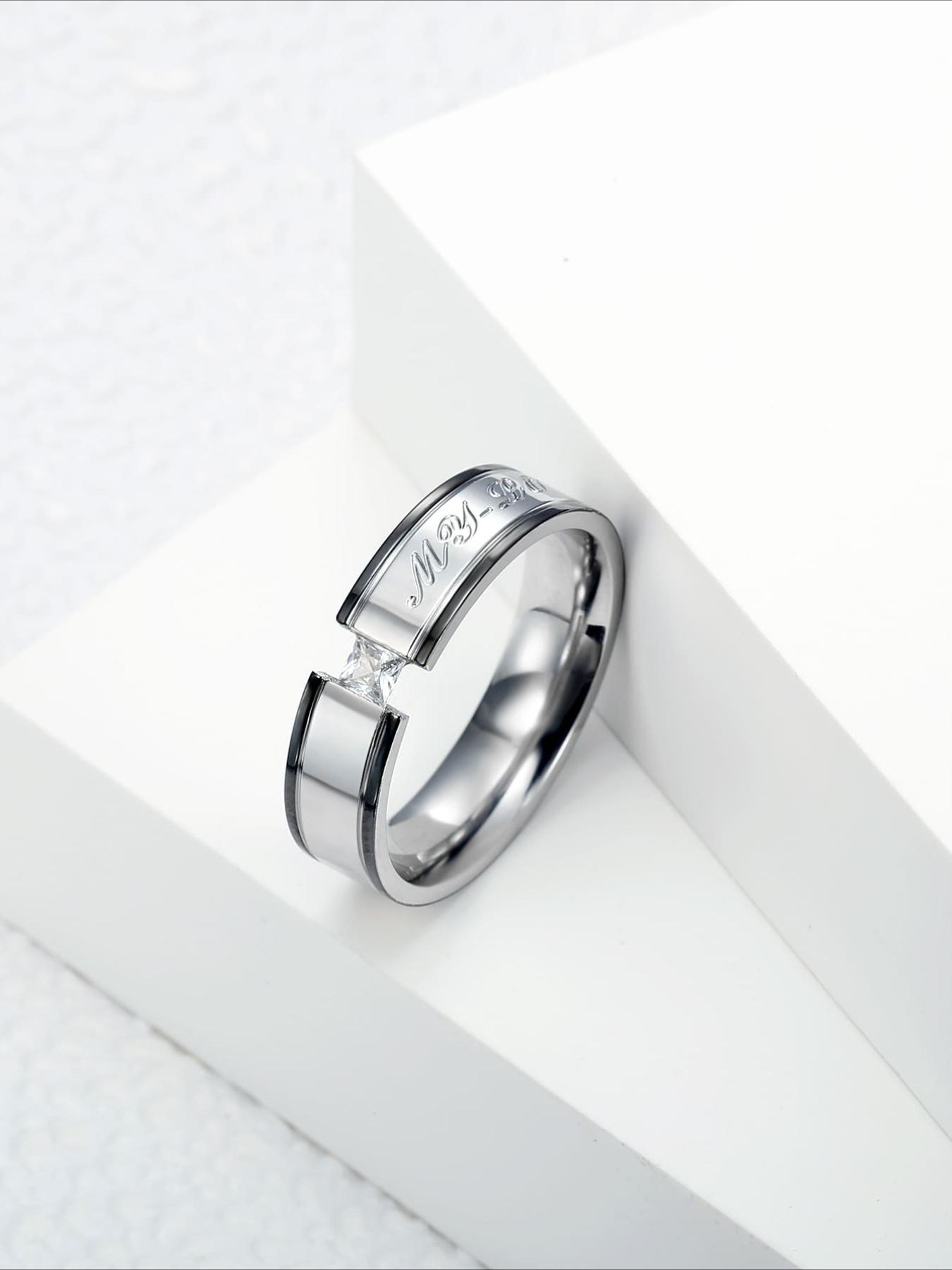 Minimalist and Luxurious Zircon Couple Ring with An Open Mouth, Stainless Steel That Does Not Fade, Gift for Lovers, Anniversary Gift