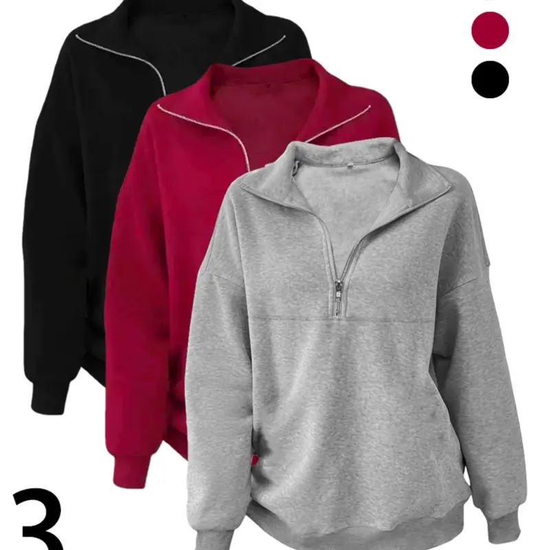 Women's Loose-Fit Zipper Sweatshirt, Long Sleeve Casual Top, Back-To-School, Teacher Clothing, Fall Fashion