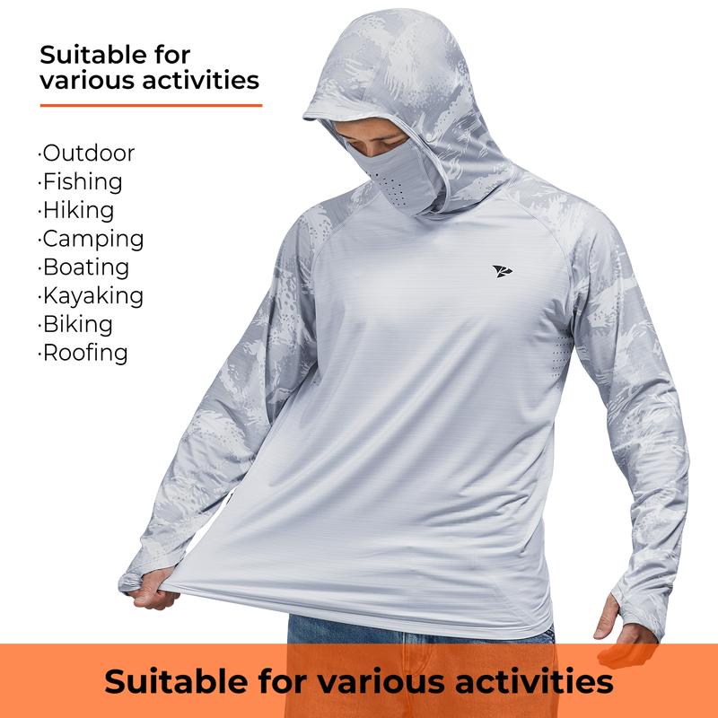 【RODEEL】931 Sun Hoodie Shirts w/ Removable Mask Neck Gaiter Men UPF 50+ UV Protection Long Sleeve Lightweight Quick Dry Moisture Wicking Breathable Cooling Athletic Activewear for Outdoor Sports Hiking Camping Fishing Construction Roofing, Holiday Gift