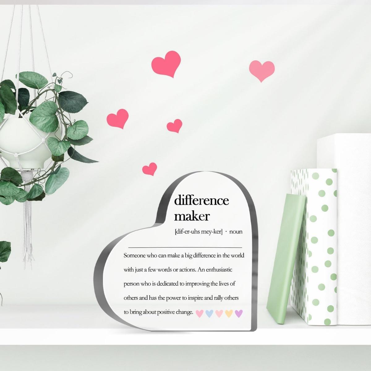 Heart Shaped Acrylic Ornament, 1 Count Difference Maker Gift, Desktop Decoration for Teacher, Colleague, Boss, Volunteer, Nurse, Doctor, Manager, Director, Signs