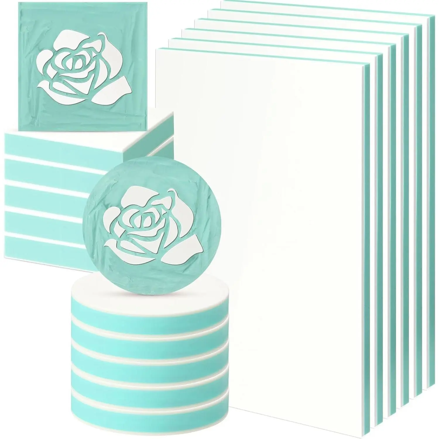 18 Pcs Rubber Stamp Carving Blocks Linoleum Blocks 4"x6" and 2"x2" Round Square Rectangle Block Carving Kit for Stamp Crafts DIY Project(Green)