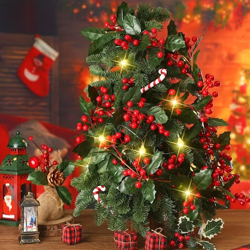 Artificial Christmas Wreath with Ivy & Holly Berries, Red Berry & Foliage Wreath for Fireplace, Staircase & Shelf, Indoor & Outdoor Decor for Christmas, New Year & Wedding, Battery-Free, Easy to Hang & Washable