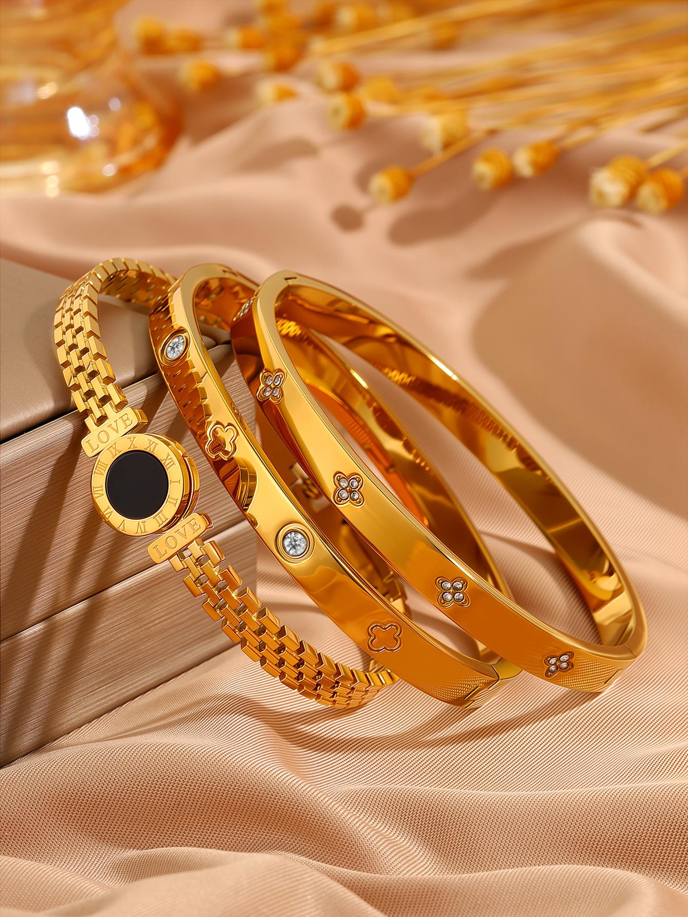 French Luxury Classic Bracelet Set, Stainless Steel Fashion Accessory, Perfect Birthday Gift & Vacation Wear, Casual Style