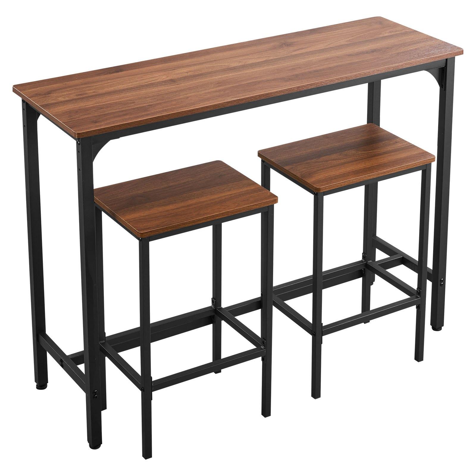 VEVOR Bar Table, 3PCS 47″ Bars Tables Set, Bar Tables and Chair Set with Rounded Edge Design, Rectangular Pub Table with Two Stools for Office Desk, Breakfast Corner, Mini Bars, Rustic Brown, Black