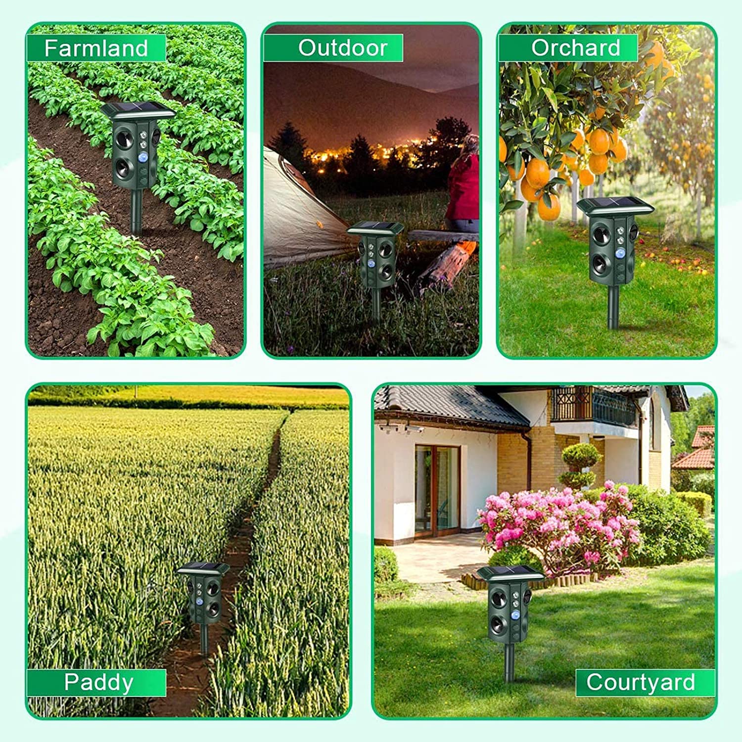 2pcs Animal Repeller Outdoor Waterproof Variable Frequency Ultrasonic Deterrent for Squirrels, Foxes, Bats, Multi-Scene Use Garden, Farm