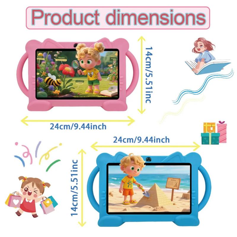 7-inch Android tablet, Learning tablet, education and entertainment all-in-one, portable, suitable for multiple scenarios, with parental control feature, children's soft silicone tablet, best birthday gift