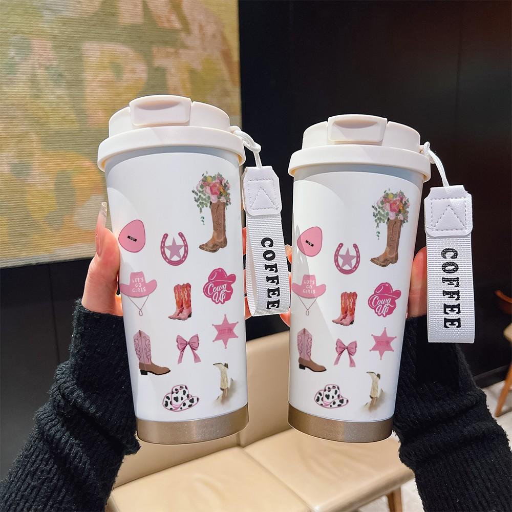 Abstract Boot Pattern Coffee Cup, Portable Insulated Tumbler, Keeps Drinks Hot/cold, Boho Style, Ideal for Office, Travel, Sports