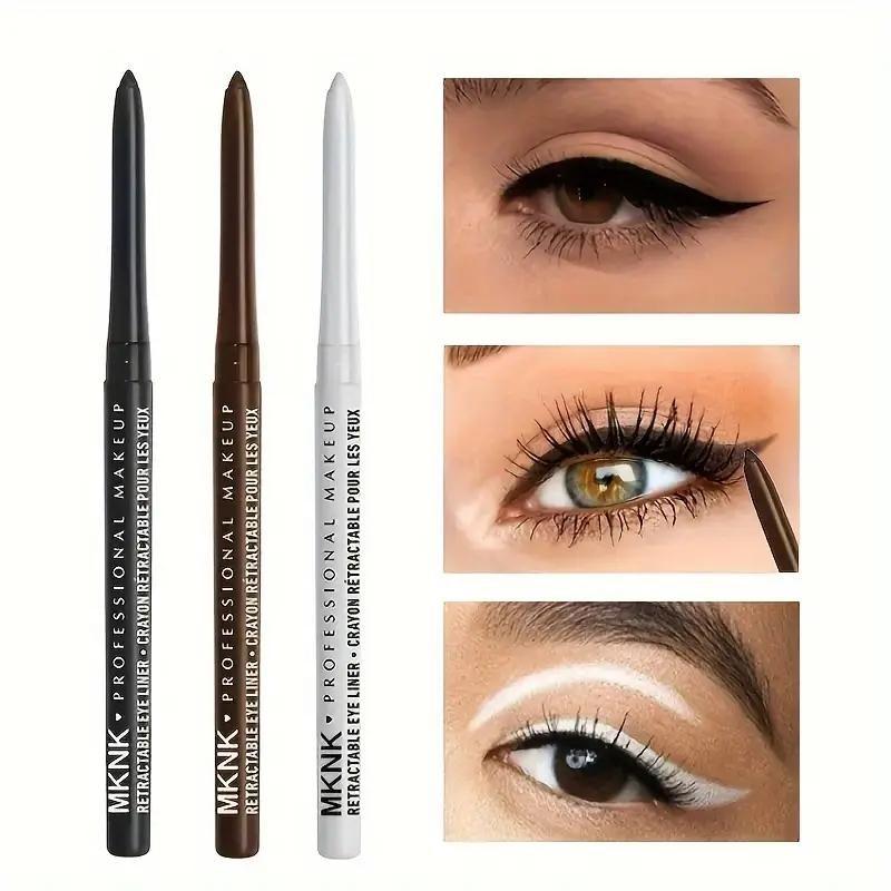 3-piece Waterproof Gel Eyeliner Set - Smudge-proof, long-lasting eye makeup, brown, white, black - perfect for parties and everyday glam, easy to use, a must-have eyeliner for travel, suitable for makeup enthusiasts and beginners