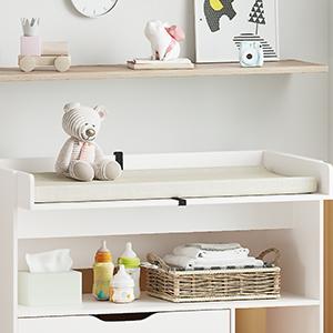 Linor Baby Changing Table Dresser with 3 Drawers and 3 Storage Shelves, Can be Used as a Baby Dresser with Changing Table Top, a Baby Changing Station, a Wood Diaper Changing Station (White) Newborn Nursery Linor Baby Changing Table Dresser with 3 Drawers and 3 Storage Shelves, Can be Used as a Baby Dresser with Changing Table Top, a Baby Changing Station, a Wood Diaper Changing Station (White) Newborn Nursery
