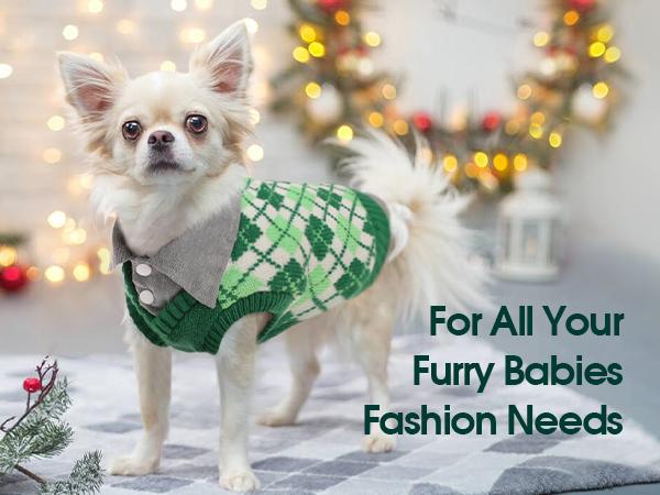 Kuoser Plaid Dog Sweater Warm Clothes, Patchwork Design Pet Dog Knitwear Classic Pullover Puppy Coat Cold Weather Sweatshirts with Leash Hole for Small Medium Cats Dogs