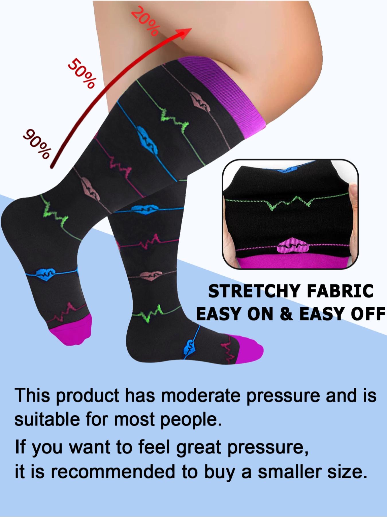 Women's Plus Size Compression Socks, Sports Running Socks for Circulation, Nurses, Pregnant Women, Sports Socks for Women, Compression Athletic Socks