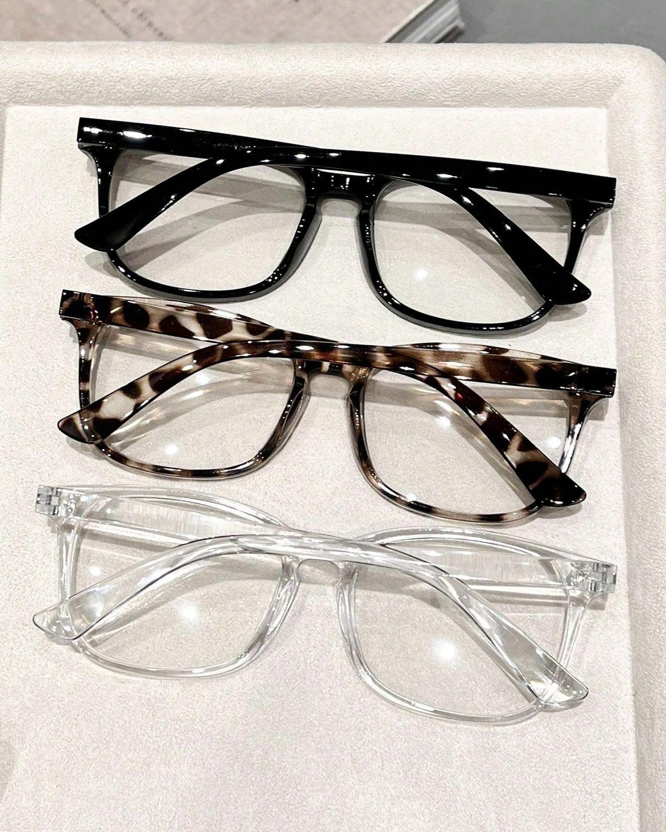 3pcs fashionable versatile daily trendy eyeglass frames for men, square frame, classic retro plain lenses for women