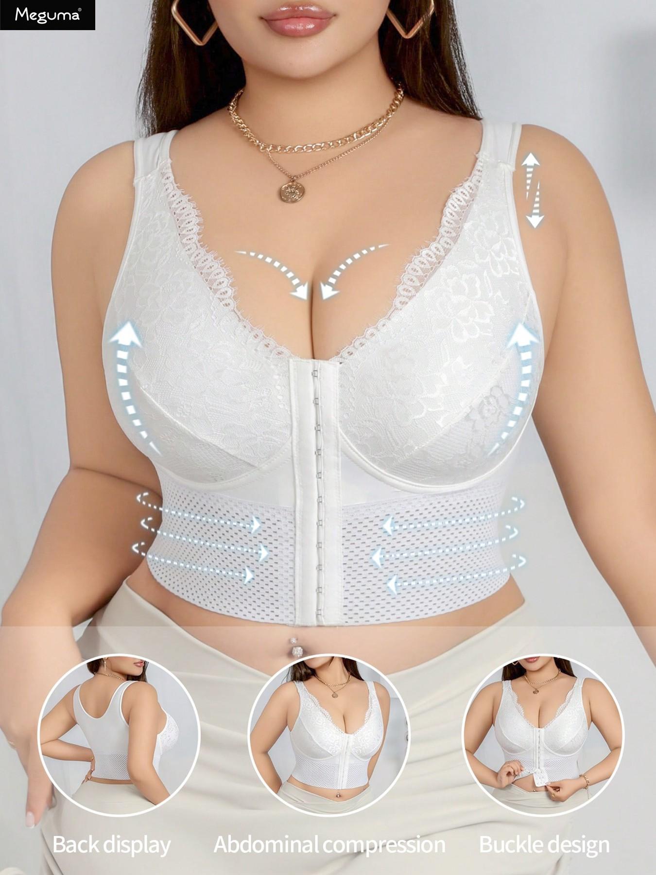 Multi-functional Shaping Bra Designed for Plus-Size Women Front-Closure Buckle Push-Up Wire-Free Posture-Correcting Bra, Longline Posture Bra, with Tummy-Control Shaping Women's Apparel