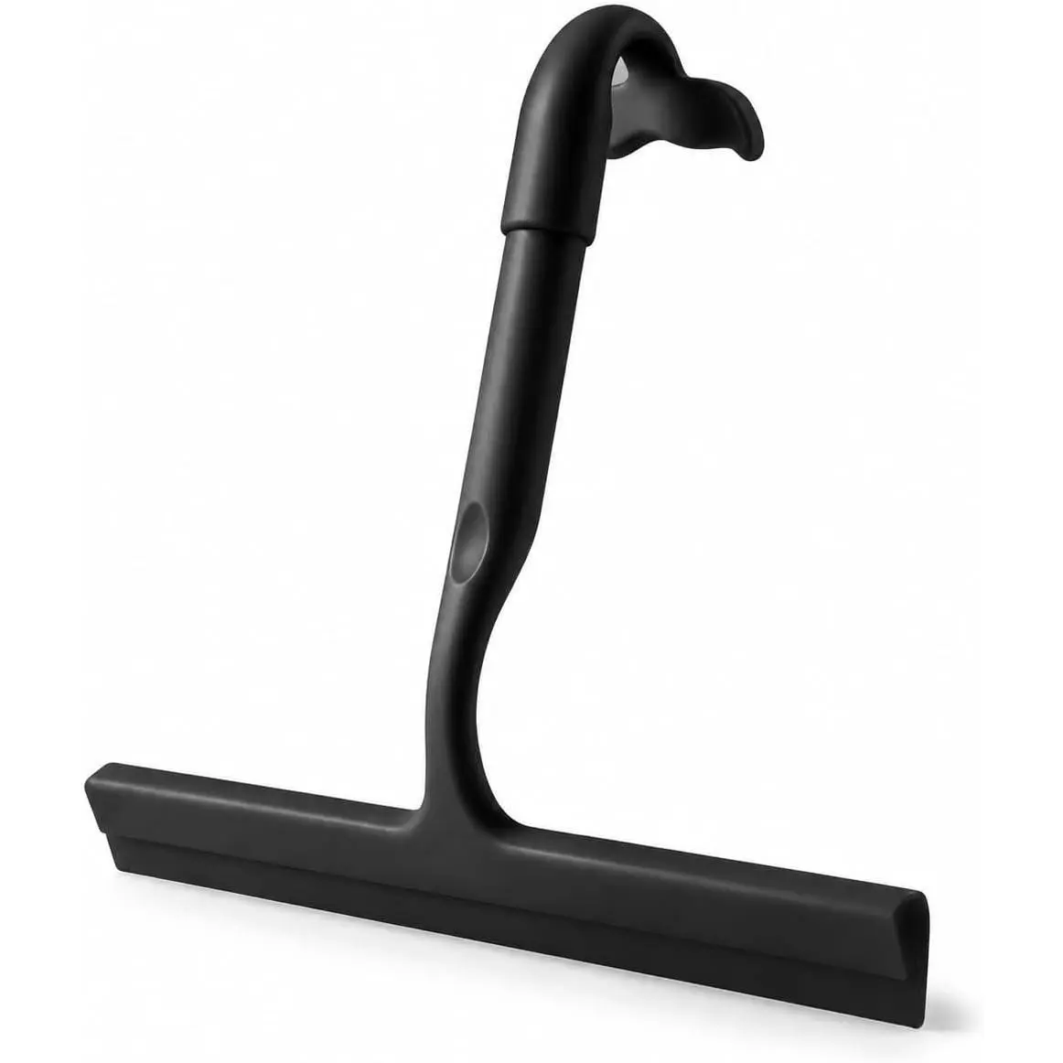Shower Squeegee for Glass Doors, 10-Inch Silicone, Fishtail Hook, Black | One-Piece Silicone Squeegee for Shower Glass, Fishtail Hook, Non-Slip Grip, Quiet Glide; Tile, Mirrors, Windows & Car Glass