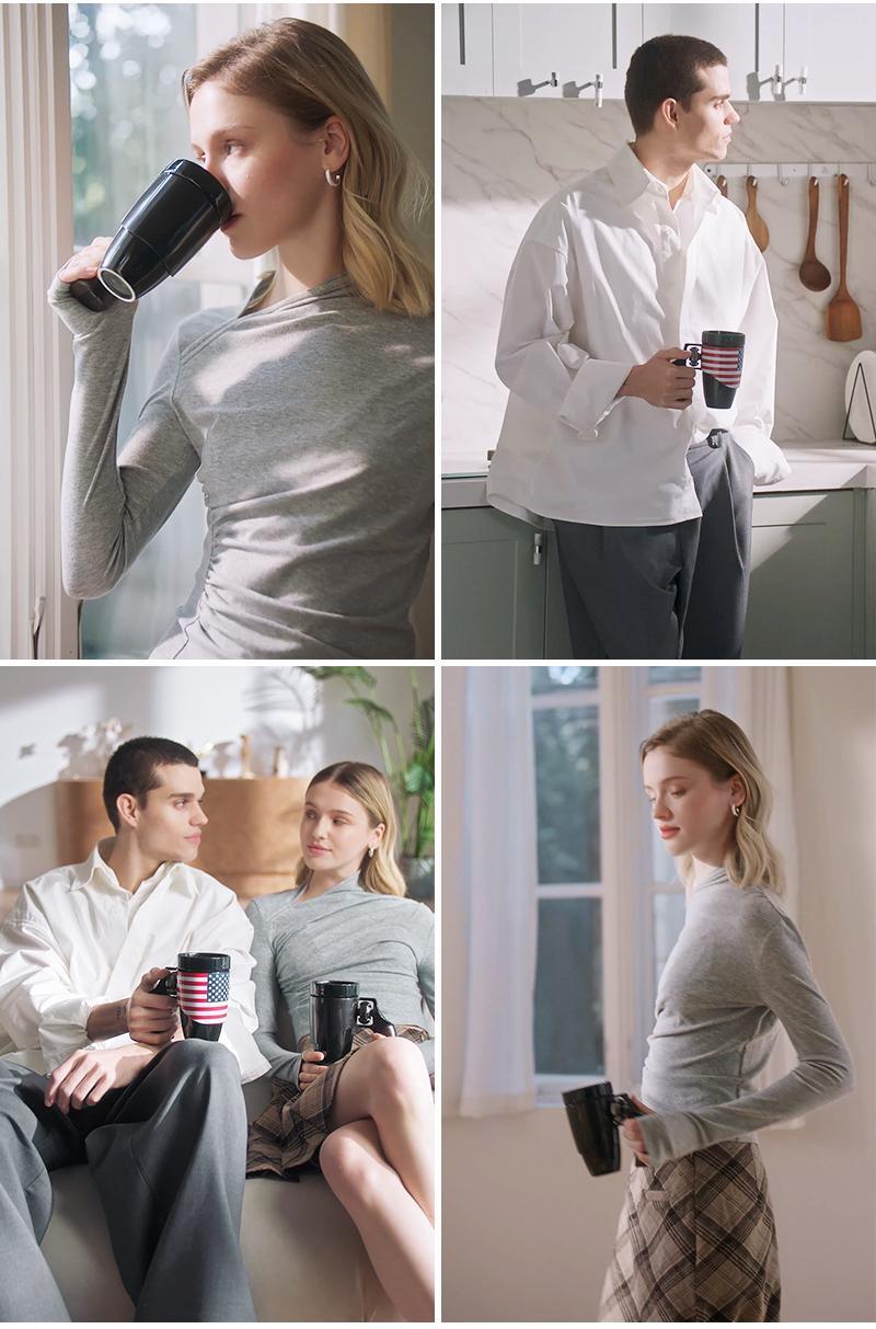 Pukomc 16oz Stainless Steel Tumbler - Leak-Proof Cup with Fun Spinning Trigger, Double Wall Insulated for Hot & Cold Drinks