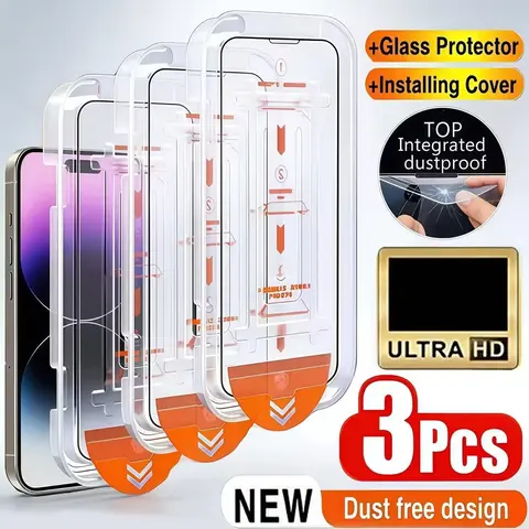 3pcs Full Coverage Tempered Clear Glass Screen Protector, Tempered Glass Film for iPhone 17/17e/16/16e/15/14/13/12/11/17 Pro Max/17 Pro/15 Pro/X/XR/XS Max/Air, Accessories, Ultra HD, 9H+ Hardness, Anti-Scratch, Anti-Fingerprint, Case Friendly