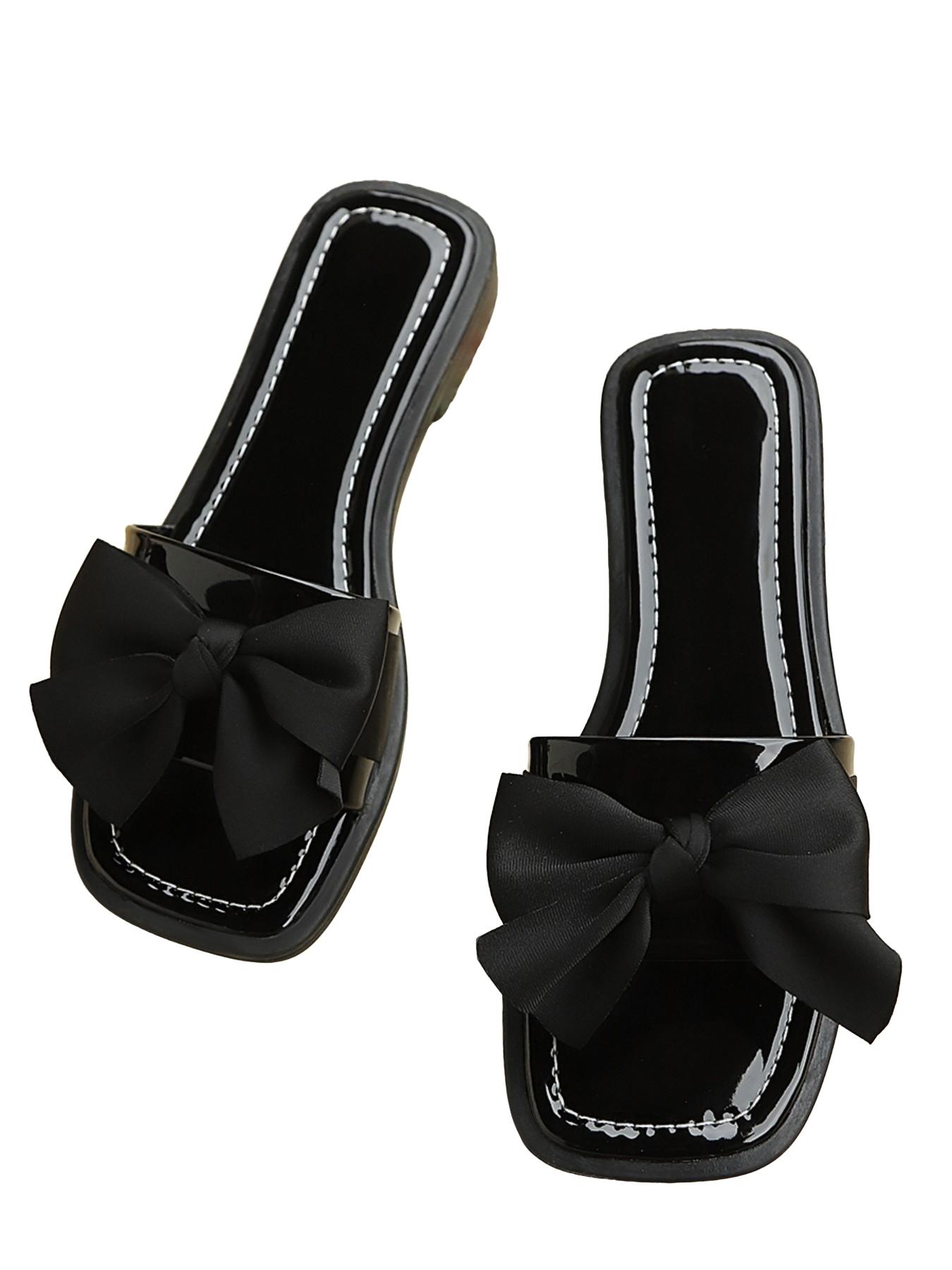 Burgundy Bow Flip Flops, Square Toe Design, Soft Sole Anti-Slip, Perfect for Spring Summer Fashion, Must-Have Comfortable Sandals