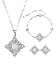 Moonstone Witches Knot Copper Jewelry Set for Women, Witch Pendant Necklace Bracelet Stud Earrings, Good Luck Irish Pagan Wiccan Jewelry Gift for Women