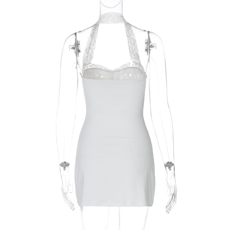 Halter Neck Double Layer Lace A-Line Dress Women's 2025 Summer New Casual Sexy Ruched Bust Party Club Dating Dress Beach Vacation Outfits Vibes Dress