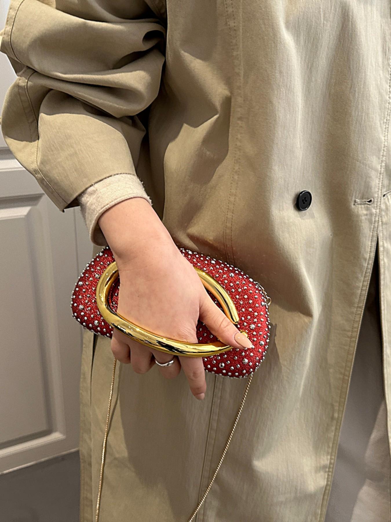 New Flashy Rhinestone Shoulder Bag, Crystal Decor Top, Spacious Interior, Chain, Y2K Style, Perfect for Parties, Nightclubs, Concerts