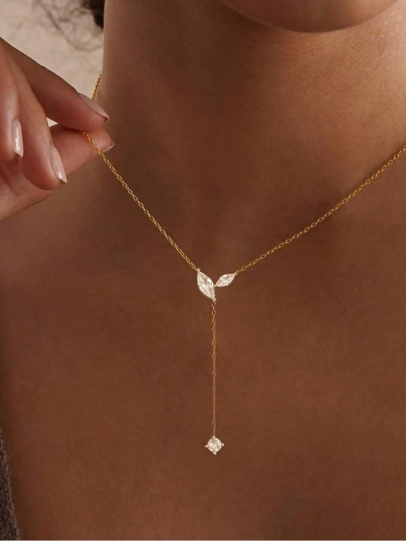 Elegant Water Drop Copper Zircon Y-Shape Necklace for Women, Perfect for Daily Wear, Evening Parties, Ideal Gift