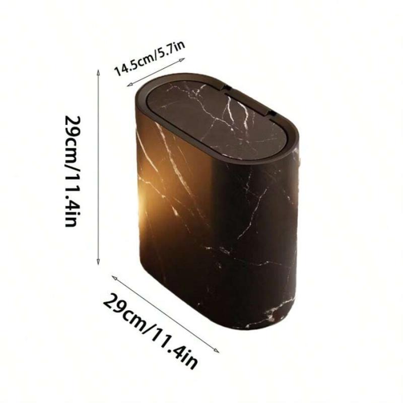 Elegant Marble Grain Press Top Trash Can, Slim & Space-Saving Design, Eco-Friendly & Durable, for Bathroom, Kitchen, Living Room