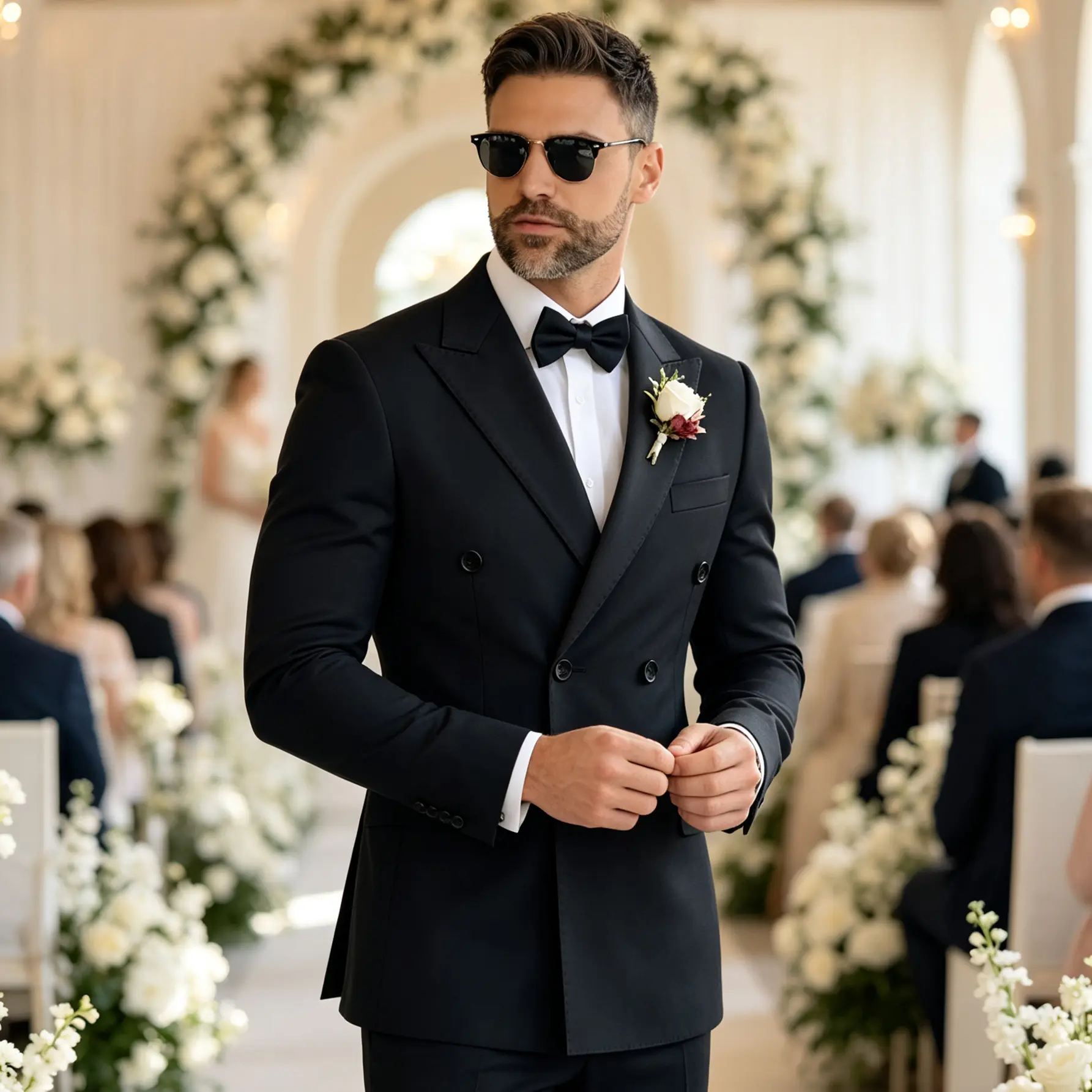 Men's Black Double-Breasted 2-Piece Suit Set - Simple Design Blazer & Pants  Classic & Versatile