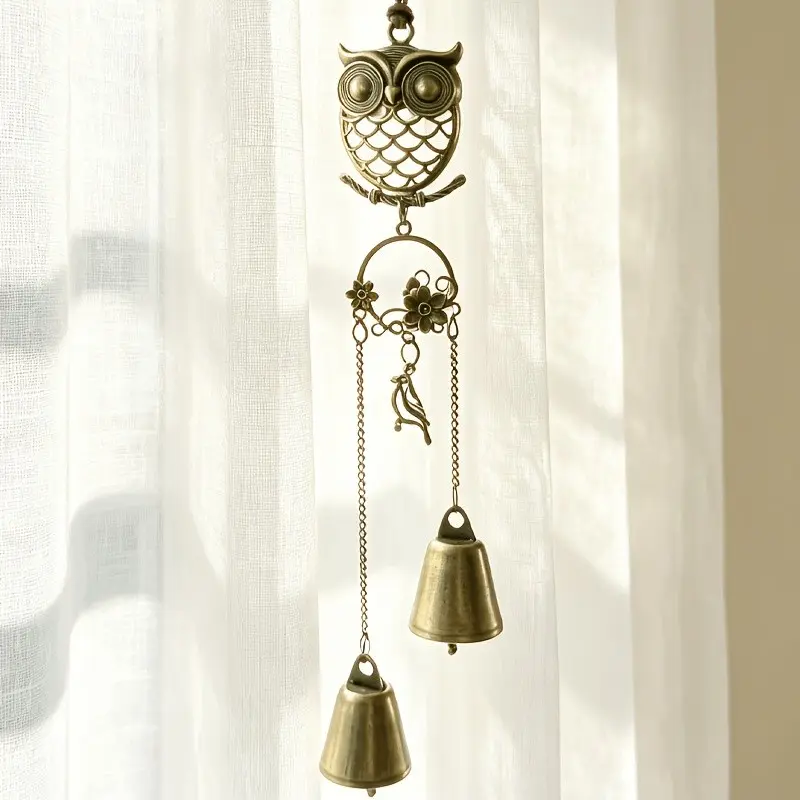 Forest Style Metal Owl Wind Chime with Dual Bells, Entryway Door Decor, Christmas Thanksgiving Gift, Moving House Souvenir