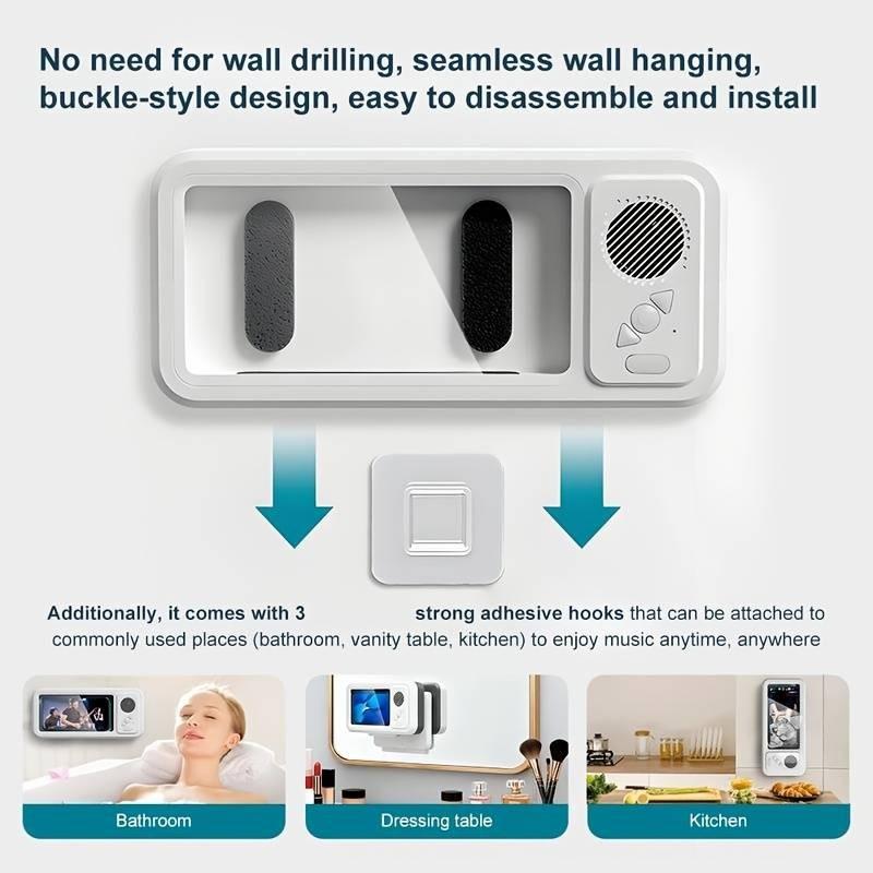 Waterproof box-type speaker, Rechargeable waterproof speaker, Multifunctional speaker, 360° touch screen, watch movies, listen to music, phone holder, audio shower stand, bathroom, kitchen, swimming pool, holiday gift