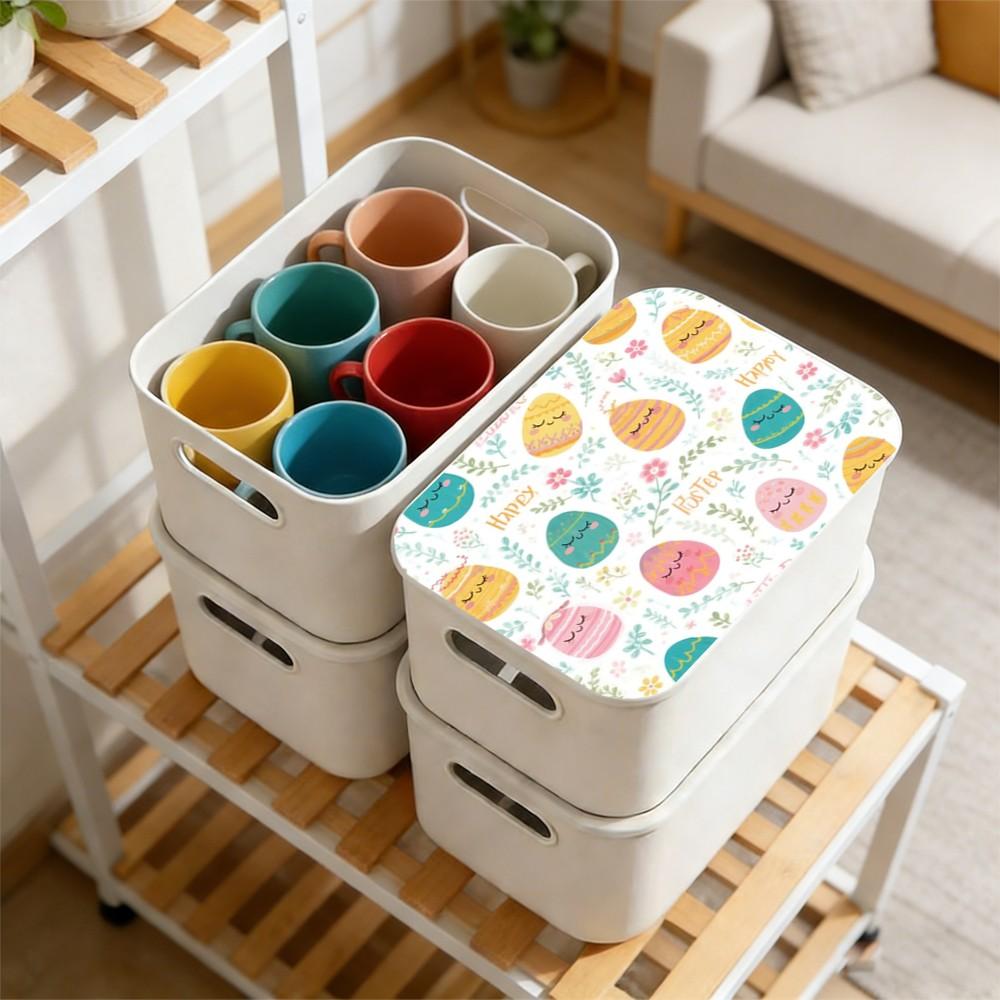 Plastic Storage Box with Lid, Spring Design, Beautiful Print Pattern, Party Desktop Organizer, Living Room Snack Holder