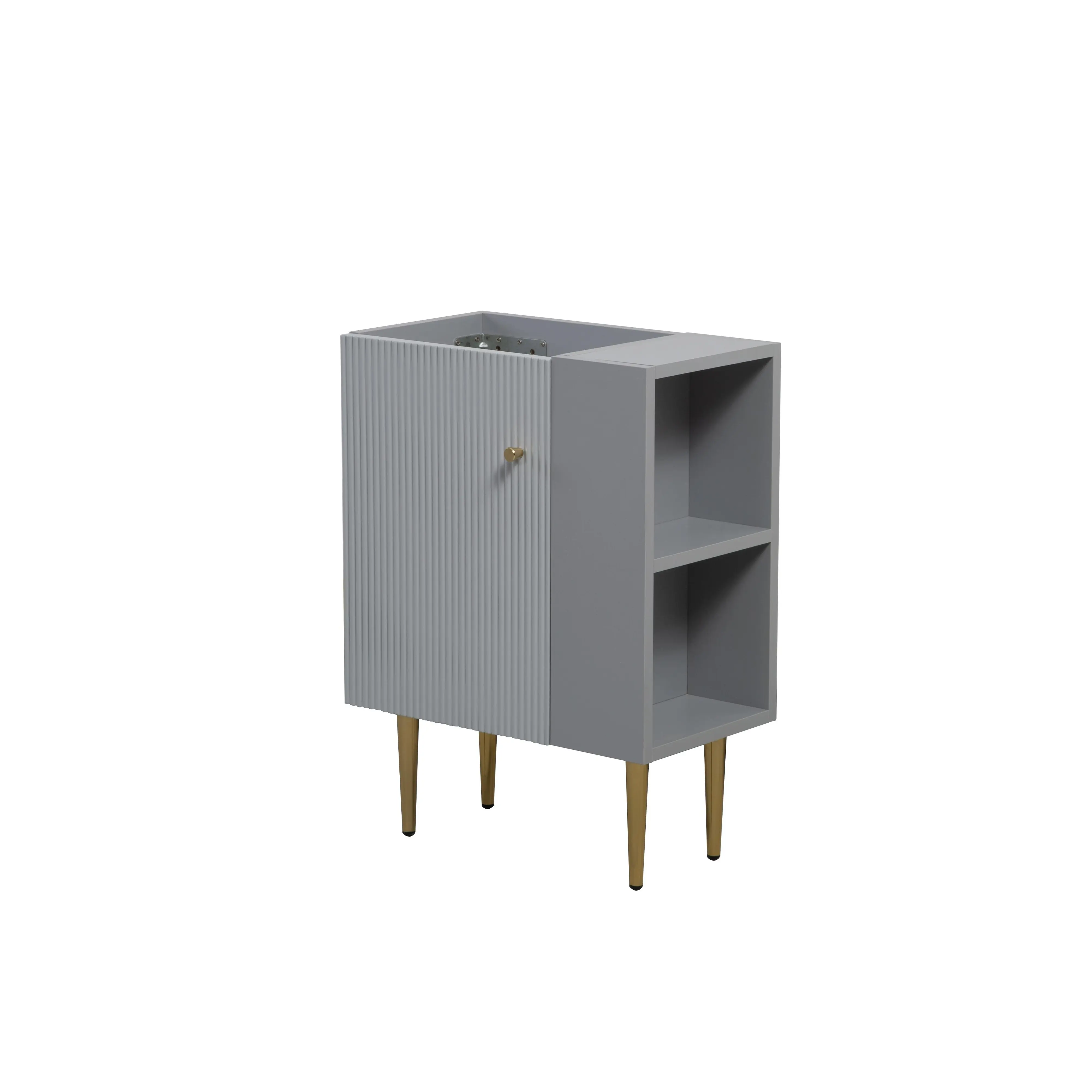 21.6-Inch Bathroom Vanity Base Only with Open Shelf on the Right, Matte Gray Wood Cabinet, Assembly Required