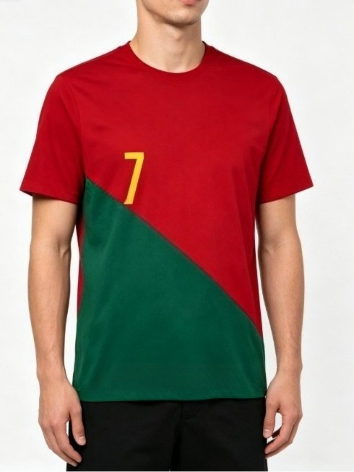 Men's Portuguese Style Football T-Shirt, Quick-Dry Breathable Sporty Short Sleeve, Training and Casual Wear, Polyester Fabric